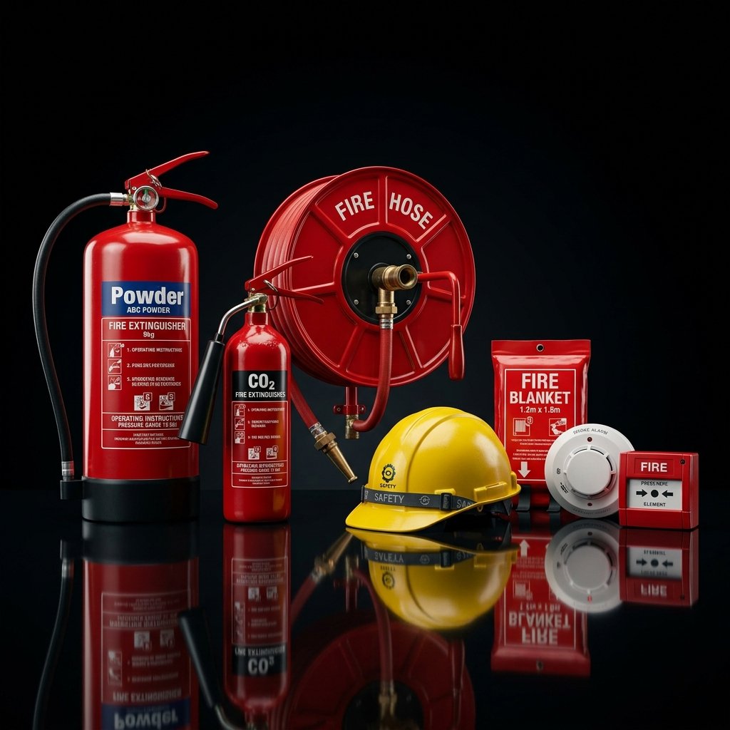 ISI-certified fire safety equipment on display