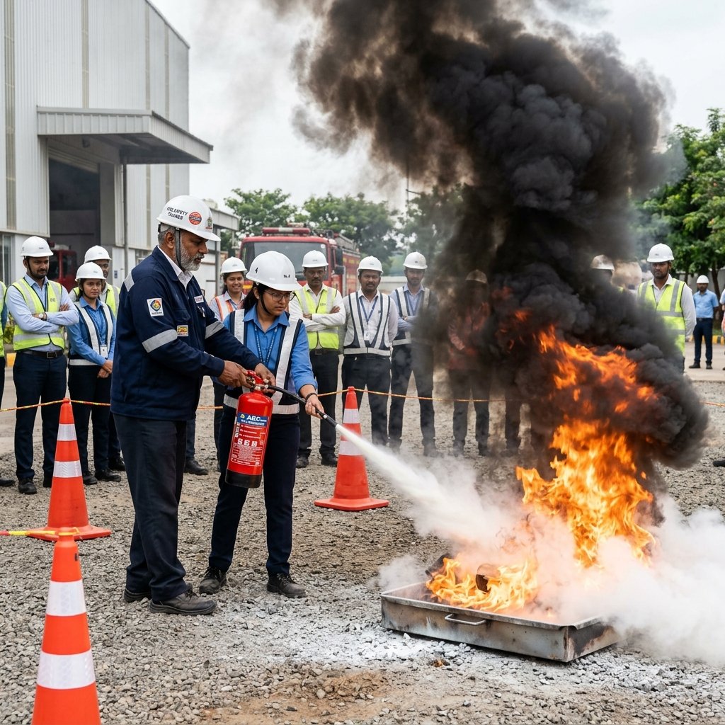 Live fire safety training drill at corporate campus